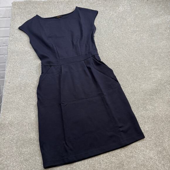 Quince NWT Ultra Stretch Ponte Cap Sleeve Dress Navy Blue Sheath Sml Classic - Picture 4 of 14
